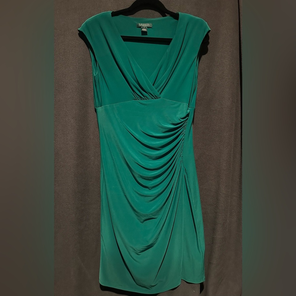 Lauren by Ralph Lauren Emerald Green Ruched Dress